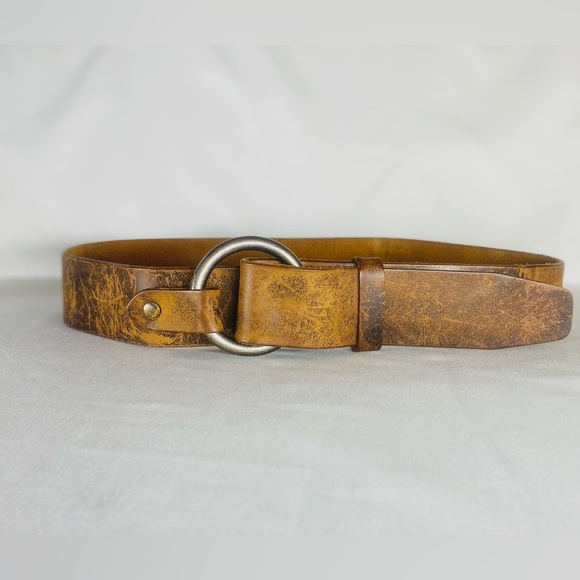 Vintage Y2K Genuine Leather Belt Brown Distressed Western Classic Unisex - Picture 1 of 9